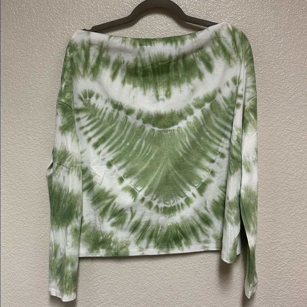 Akaiv Olive & White Boatneck Tie-Dye Long Sleeve Top